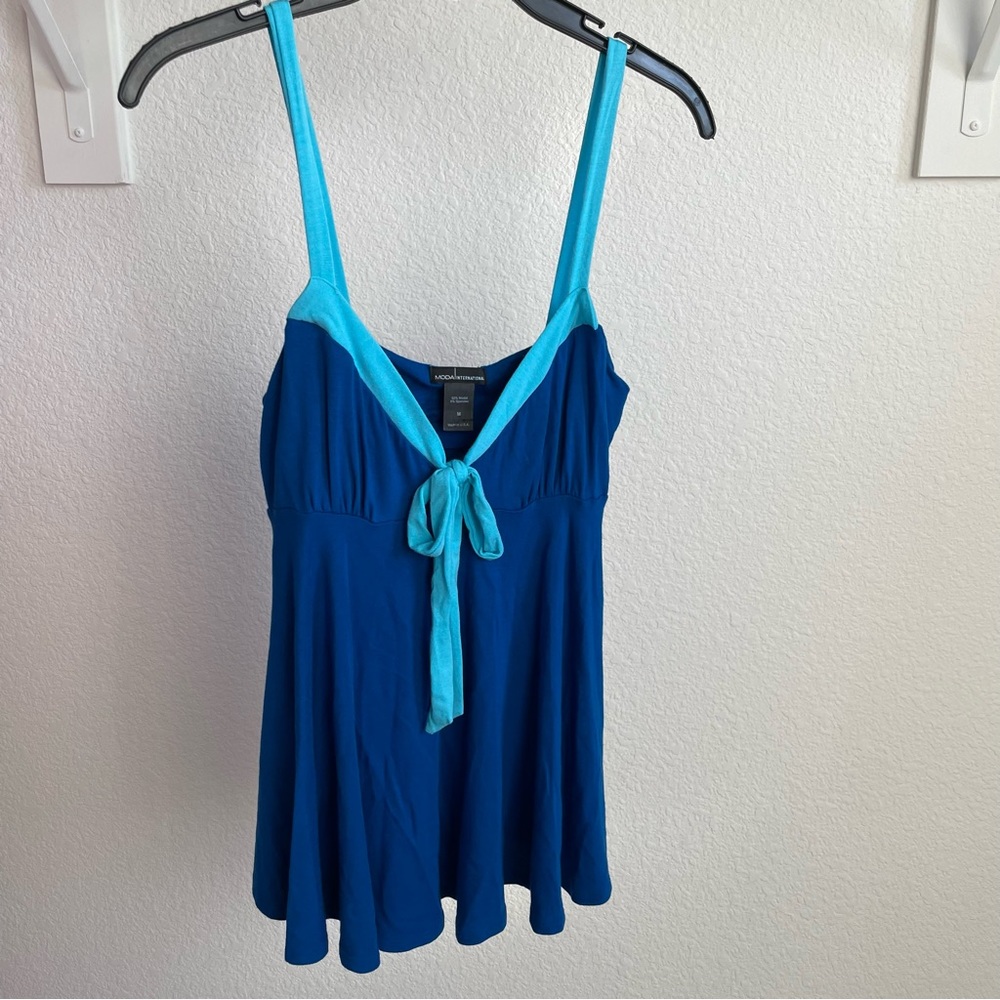 vintage blue tank top with bow detail
